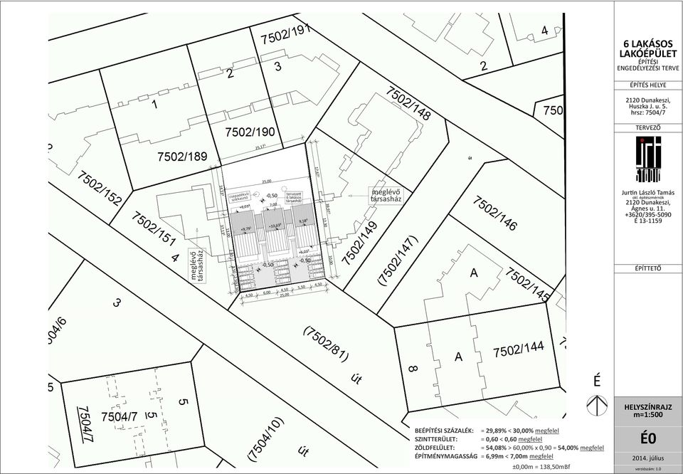 13,00 37,13 1 Jur+n László Tamás +360/35-3,7 7,00 +6,03 meglévő társasház terveze 6 lakásos társasház 4, 6,00 4,