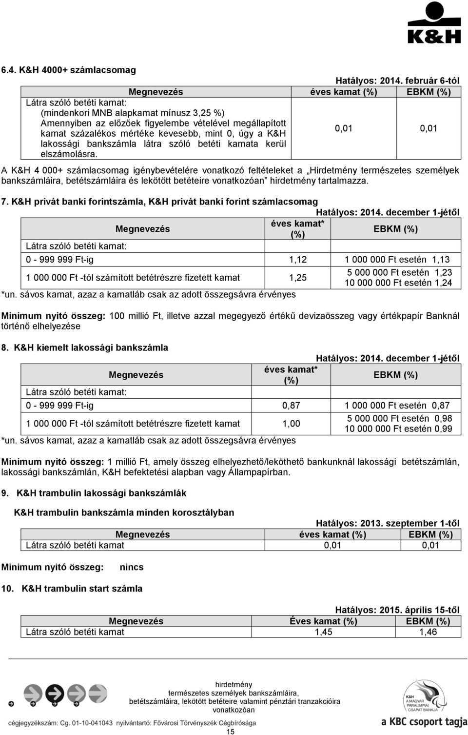 kevesebb, mint 0, úgy a K&H lakossági bankszámla látra szóló betéti kamata kerül elszámolásra.