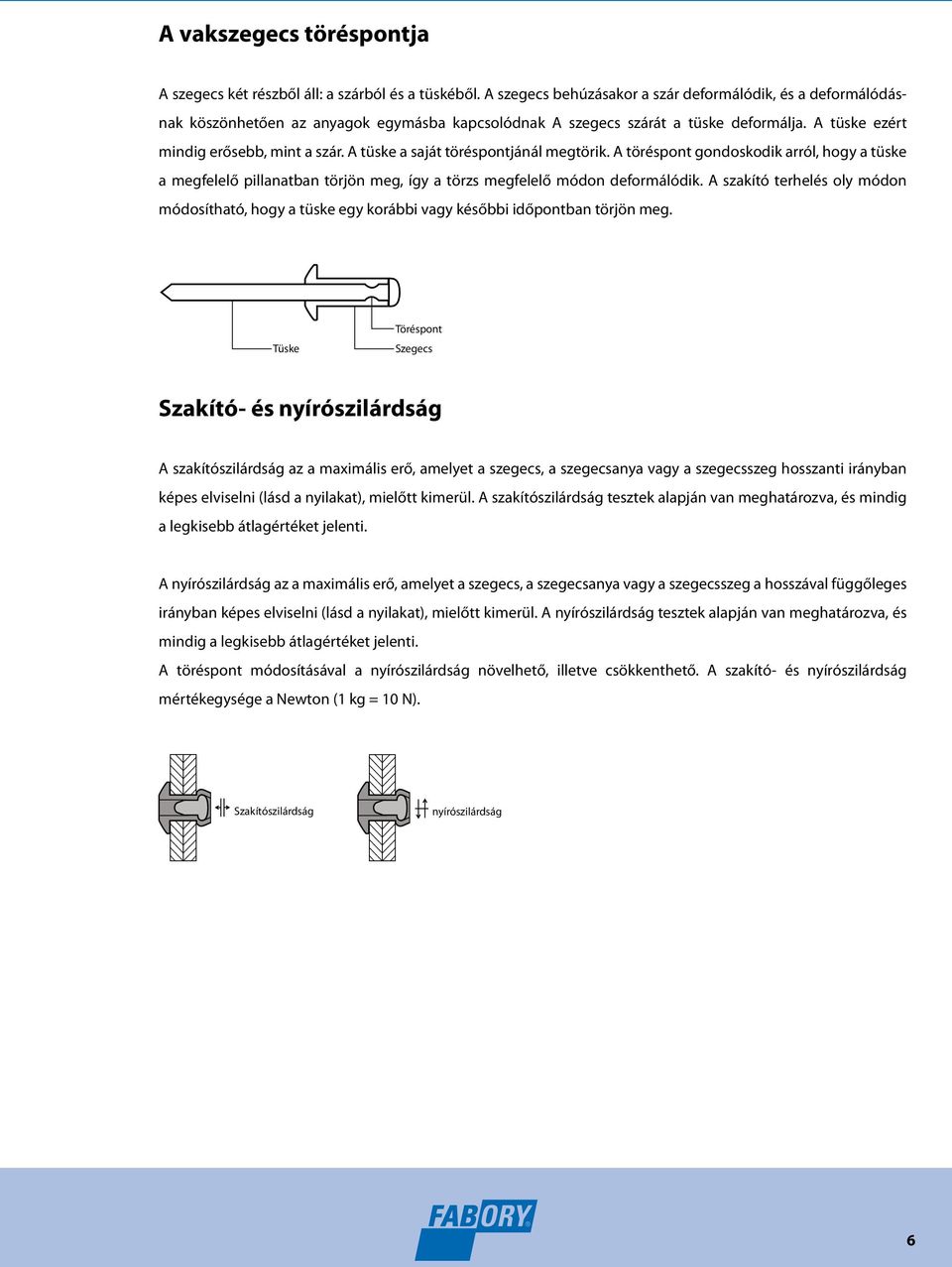 A tüske a saját töréspontjánál megtörik. A töréspont gondoskodik arról, hogy a tüske a megfelelő pillanatban törjön meg, így a törzs megfelelő módon deformálódik.