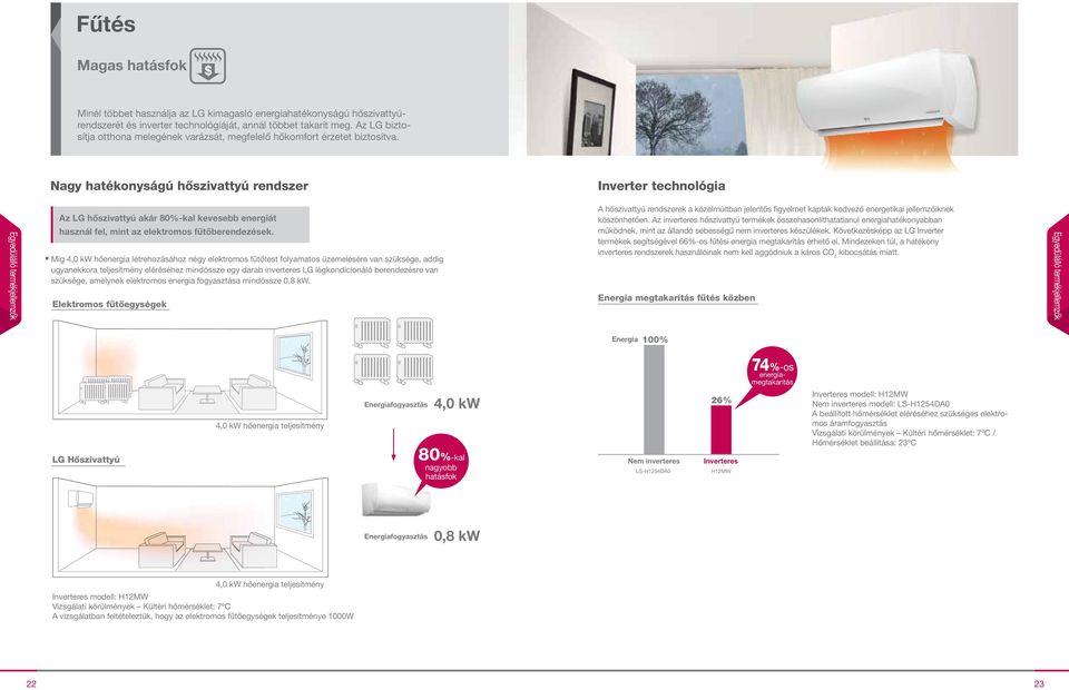 Nagy hatékonyságú hőszivattyú rendszer Inverter technológia Az LG hőszivattyú akár 80%-kal kevesebb energiát használ fel, mint az elektromos fűtőberendezések.
