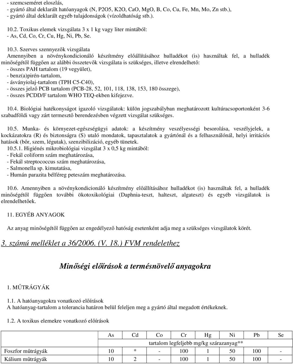 szükséges, illetve elrendelhető: - összes PAH tartalom (19 vegyület), - benz(a)pirén-tartalom, - ásványiolaj-tartalom (TPH C5-C40), - összes jelző PCB tartalom (PCB-28, 52, 101, 118, 138, 153, 180