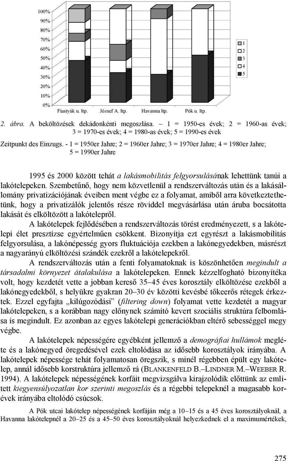 - 1 = 1950er Jahre; 2 = 1960er Jahre; 3 = 1970er Jahre; 4 = 1980er Jahre; 5 = 1990er Jahre 1995 és 2000 között tehát a lakásmobilitás felgyorsulásának lehettünk tanúi a lakótelepeken.