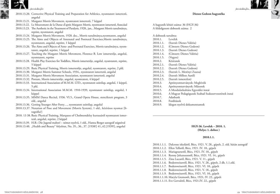 , jan,, Margaret Morris tanulmánya, reprint, nyomtatott, angolul 2010.13.24. Margaret Morris Movement, 1928. dec., Morris tanulmánya,nyomtatott, angolul 2010.13.25.