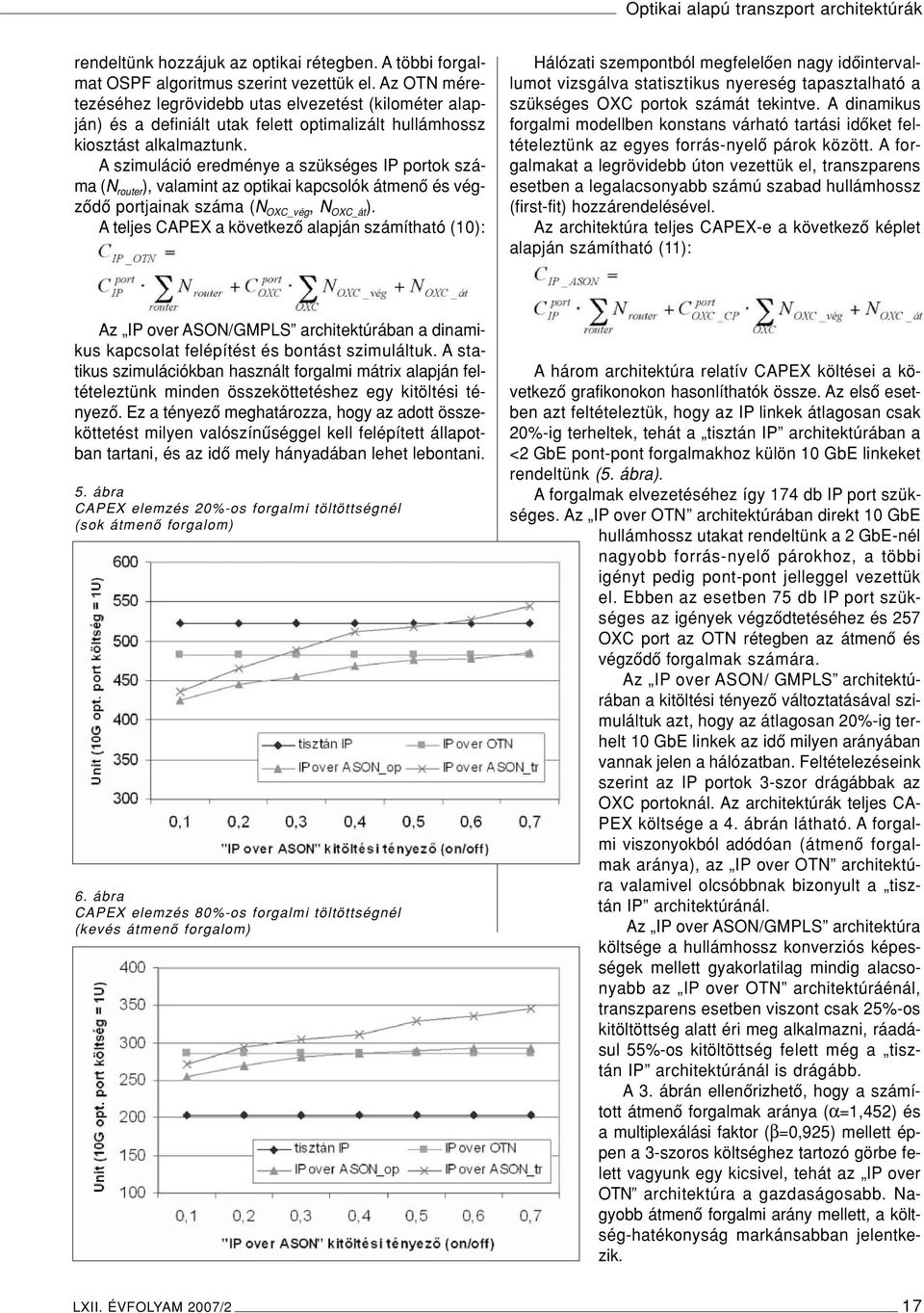 A szimuláció eredménye a szükséges IP portok száma (N router ), valamint az optikai kapcsolók átmenô és végzôdô portjainak száma (N OXC_vég, N OXC_át ).