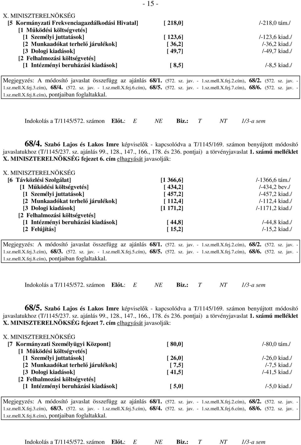 / Megjegyzés: A módosító javaslat összefügg az ajánlás 68/1. (572. sz. jav. - 1.sz.mell.X.fej.2.cím), 68/2. (572. sz. jav. - 1.sz.mell.X.fej.3.cím), 68/4. (572. sz. jav. - 1.sz.mell.X.fej.6.cím), 68/5.