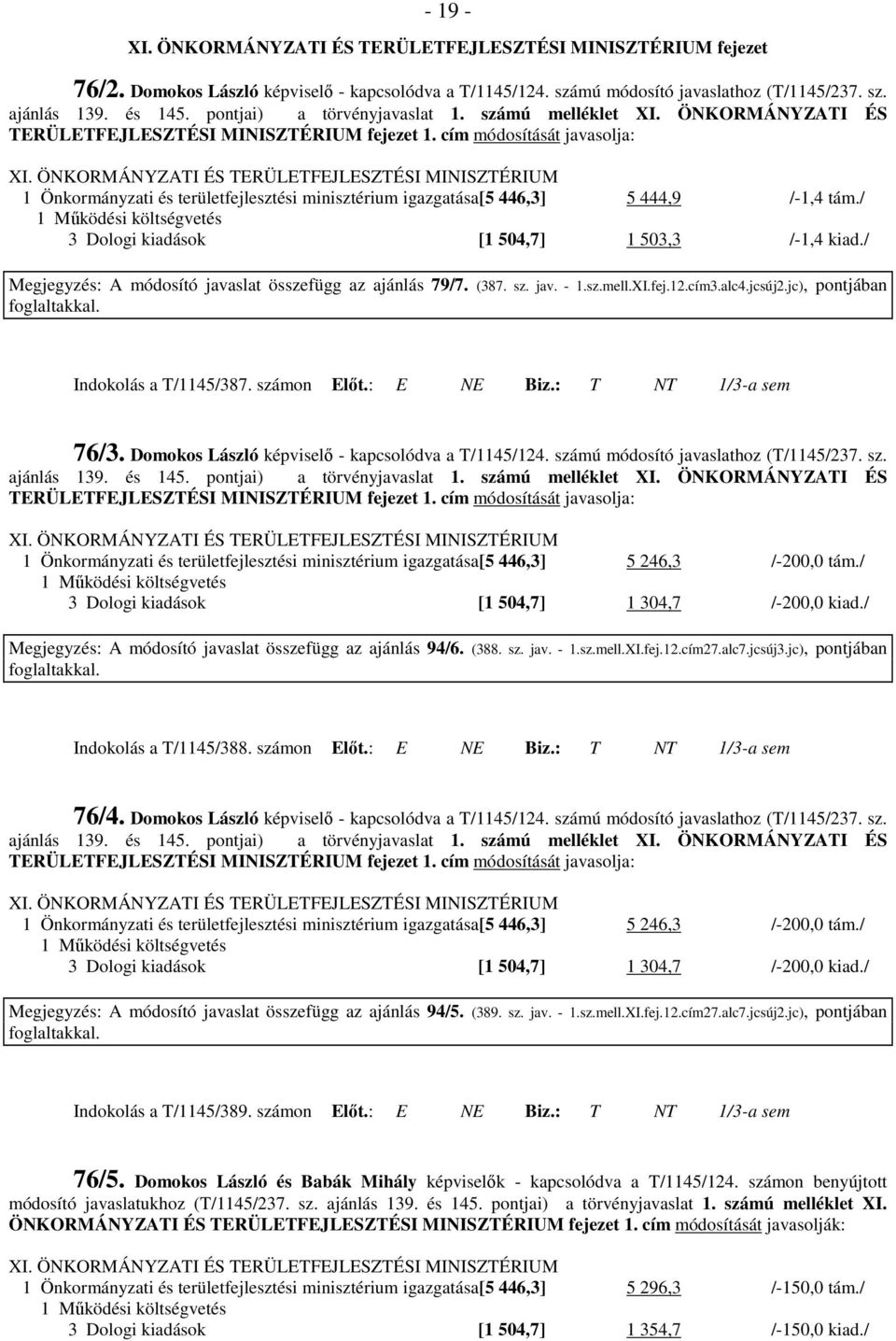 ÖNKORMÁNYZATI ÉS TERÜLETFEJLESZTÉSI MINISZTÉRIUM 1 Önkormányzati és területfejlesztési minisztérium igazgatása[5 446,3] 5 444,9 /-1,4 tám./ 3 Dologi kiadások [1 504,7] 1 503,3 /-1,4 kiad.