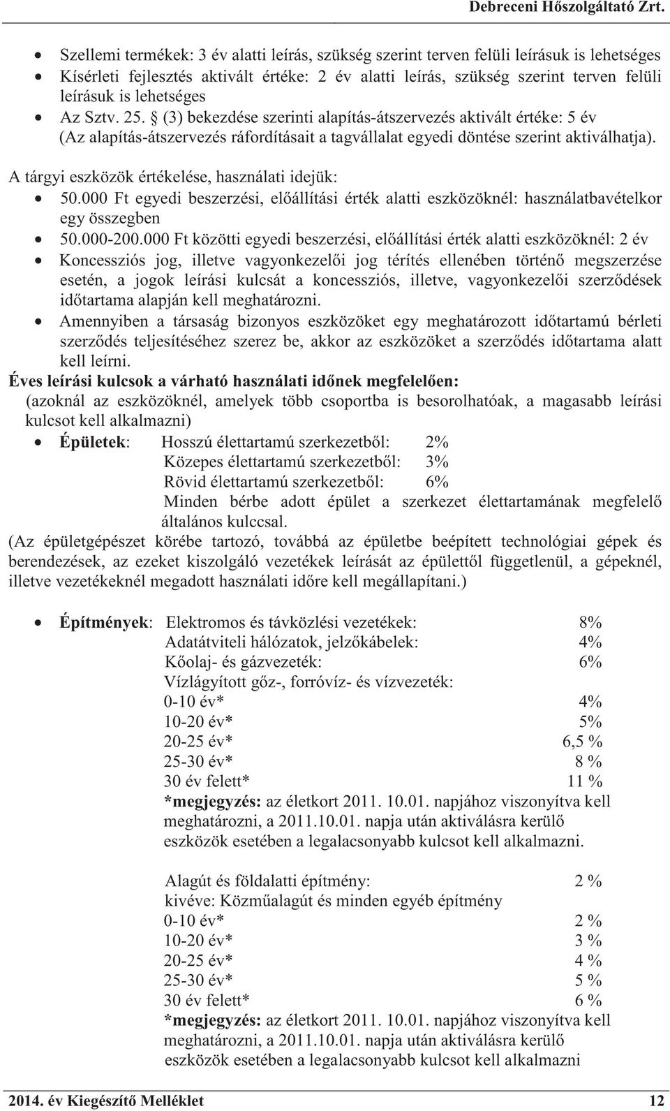 A tárgyi eszközök értékelése, használati idejük: 50.000 Ft egyedi beszerzési, el állítási érték alatti eszközöknél: használatbavételkor egy összegben 50.000-200.