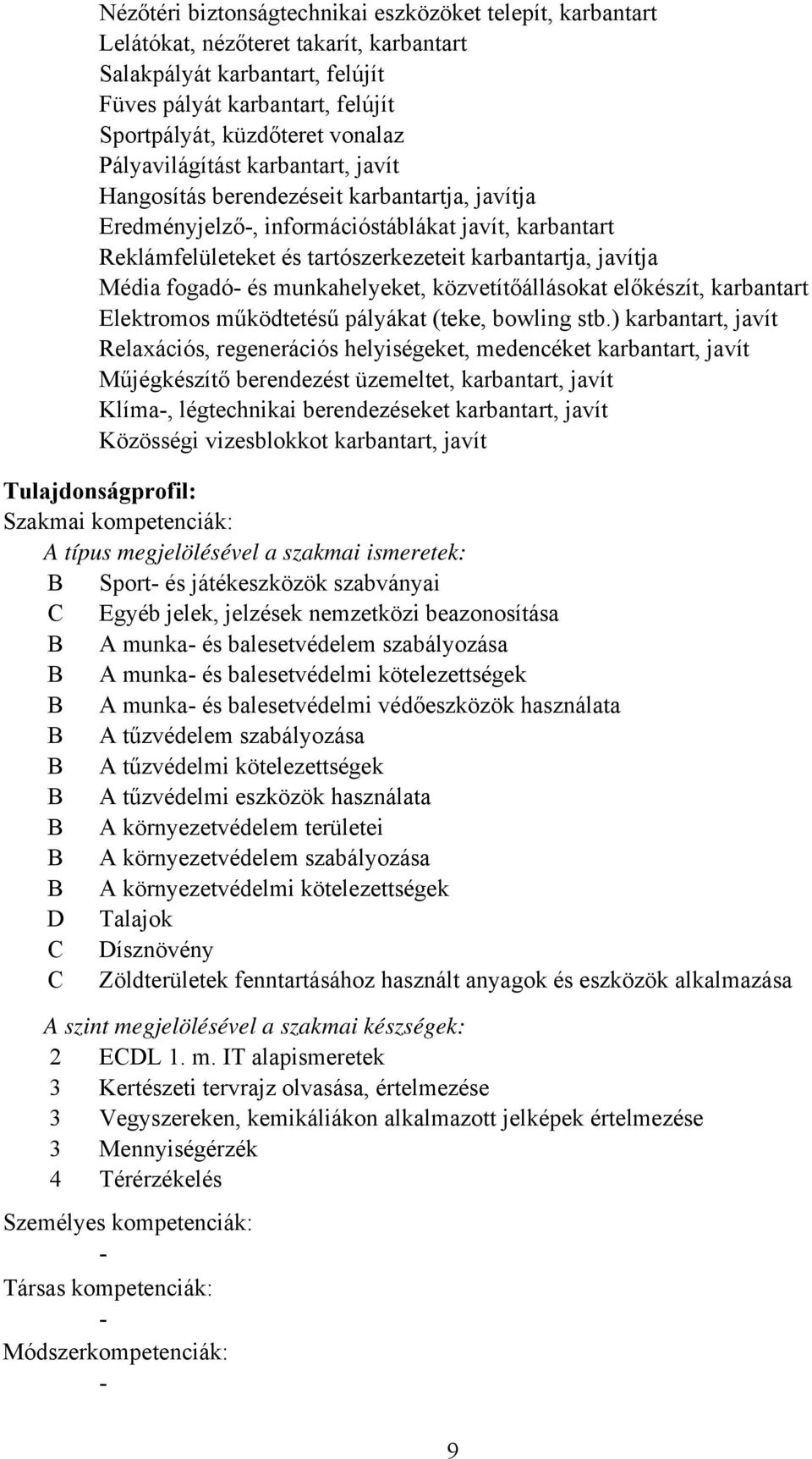 Média fogadó és munkahelyeket, közvetítőállásokat előkészít, karbantart Elektromos működtetésű pályákat (teke, bowling stb.