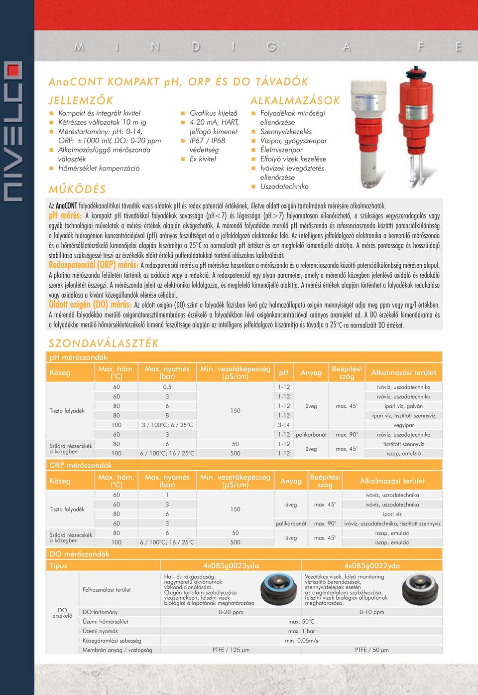 ellenőrzése Uszodatechnika Az AnaCONT folyadékanalitikai távadók vizes oldatok ph és redox potenciál értékének, illetve oldott oxigén tartalmának mérésére alkalmazhatók.