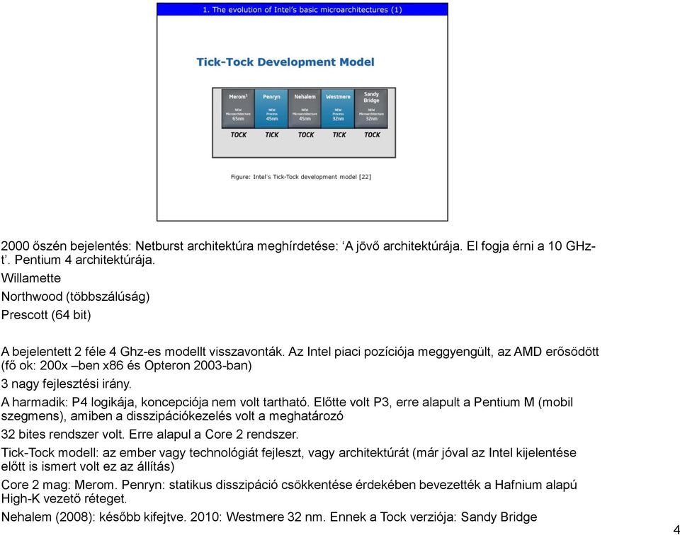 Az Intel piaci pozíciója meggyengült, az AMD erősödött (fő ok: 200x ben x86 és Opteron 2003-ban) 3 nagy fejlesztési irány. A harmadik: P4 logikája, koncepciója nem volt tartható.