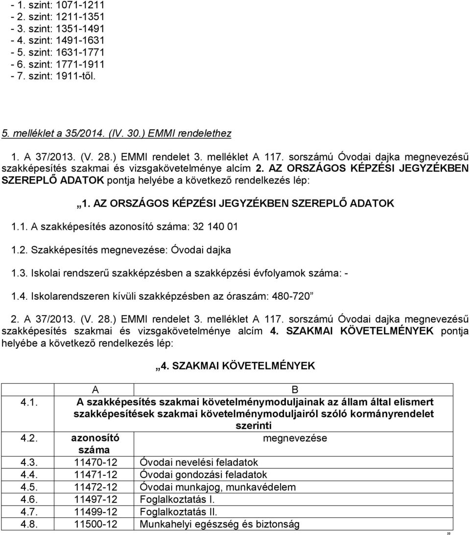 AZ ORSZÁGOS KÉPZÉSI JEGYZÉKBEN SZEREPLŐ ADATOK pontja helyébe a következő rendelkezés lép: 1. AZ ORSZÁGOS KÉPZÉSI JEGYZÉKBEN SZEREPLŐ ADATOK 1.1. A szakképesítés azonosító száma: 32 