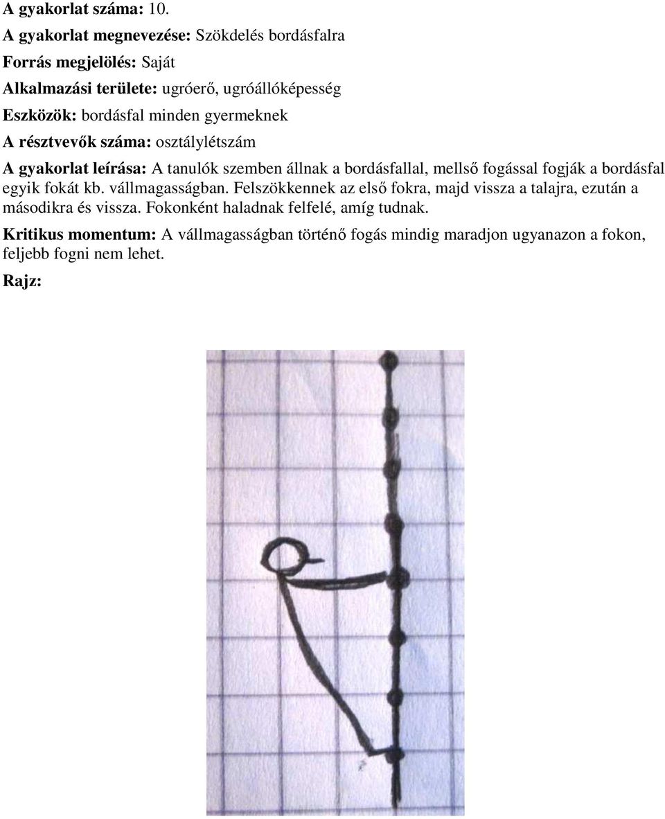 bordásfal minden gyermeknek A gyakorlat leírása: A tanulók szemben állnak a bordásfallal, mellső fogással fogják a bordásfal egyik