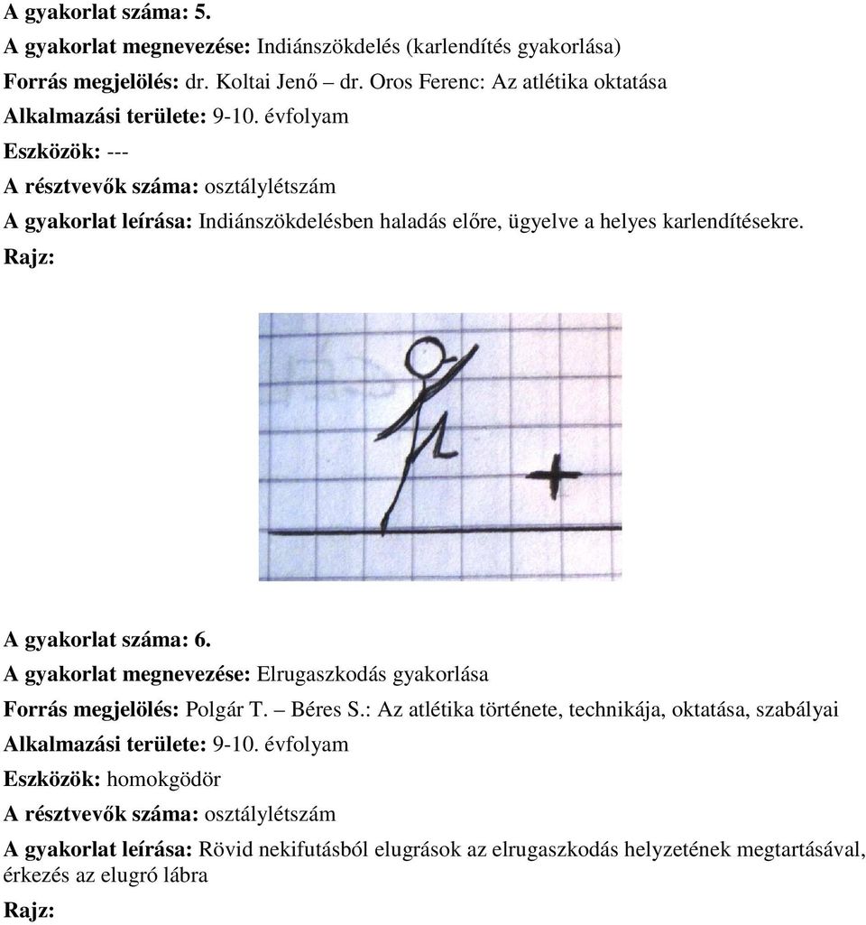 évfolyam Eszközök: --- A gyakorlat leírása: Indiánszökdelésben haladás előre, ügyelve a helyes karlendítésekre. A gyakorlat száma: 6.