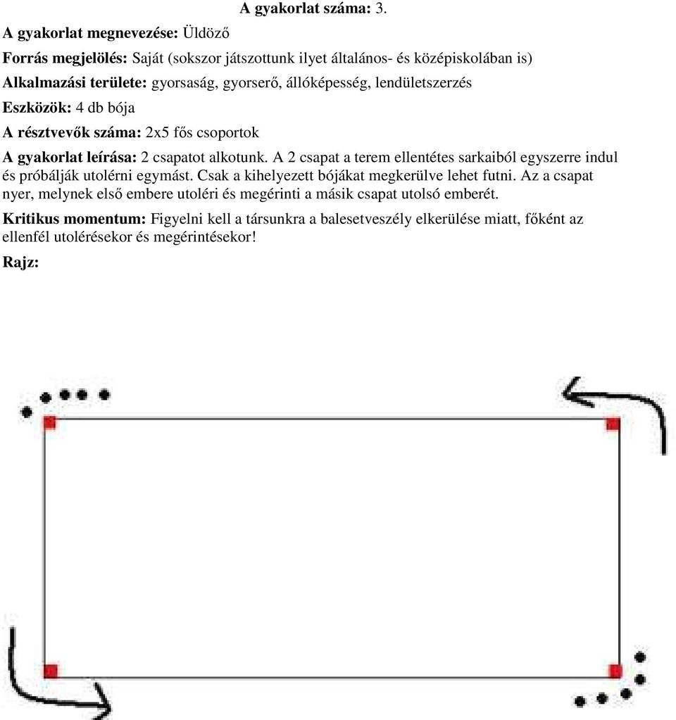 4 db bója A résztvevők száma: 2x5 fős csoportok A gyakorlat leírása: 2 csapatot alkotunk.