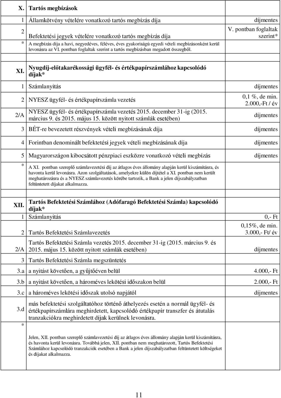 pontban foglaltak szerint a tartós megbízásban megadott összegből. XI.