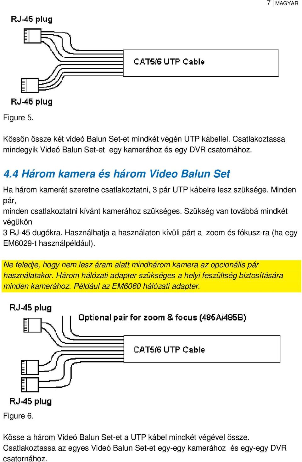 Szükség van továbbá mindkét végükön 3 RJ-45 dugókra. Használhatja a használaton kívüli párt a zoom és fókusz-ra (ha egy EM6029-t használpéldául).