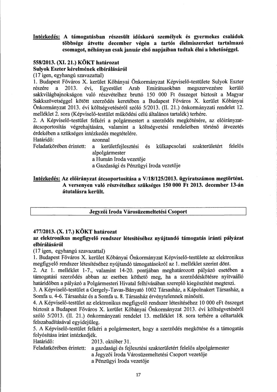 kerület Kőbányai Önkormányzat Képviselő-testülete Sulyok Eszter reszere a 2013.