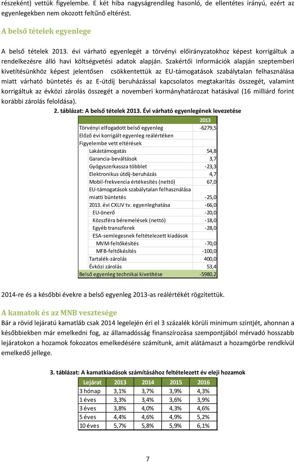 Szakértői információk alapján szeptemberi kivetítésünkhöz képest jelentősen csökkentettük az EU-támogatások szabálytalan felhasználása miatt várható büntetés és az E-útdíj beruházással kapcsolatos