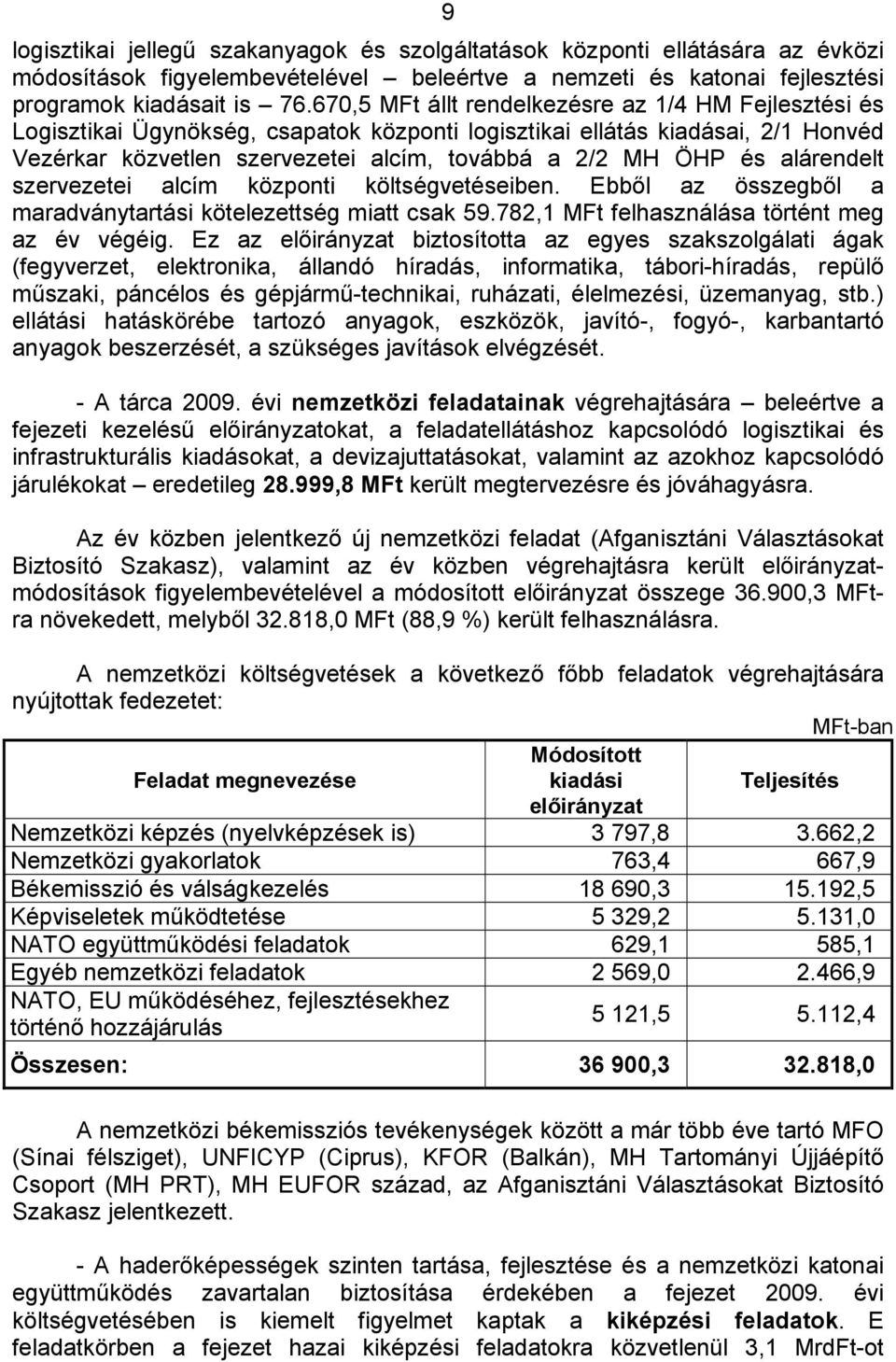 alárendelt szervezetei alcím központi költségvetéseiben. Ebből az összegből a maradványtartási kötelezettség miatt csak 59.782,1 MFt felhasználása történt meg az év végéig.