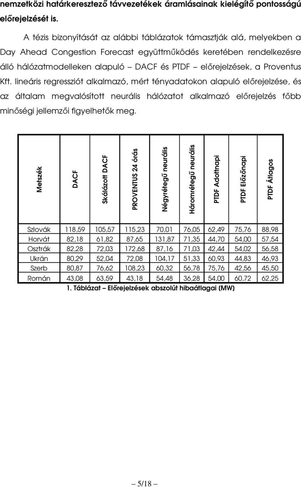 Proventus Kft. lineáris regressziót alkalmazó, mért tényadatokon alapuló előrejelzése, és az általam megvalósított neurális hálózatot alkalmazó előrejelzés főbb minőségi jellemzői figyelhetők meg.