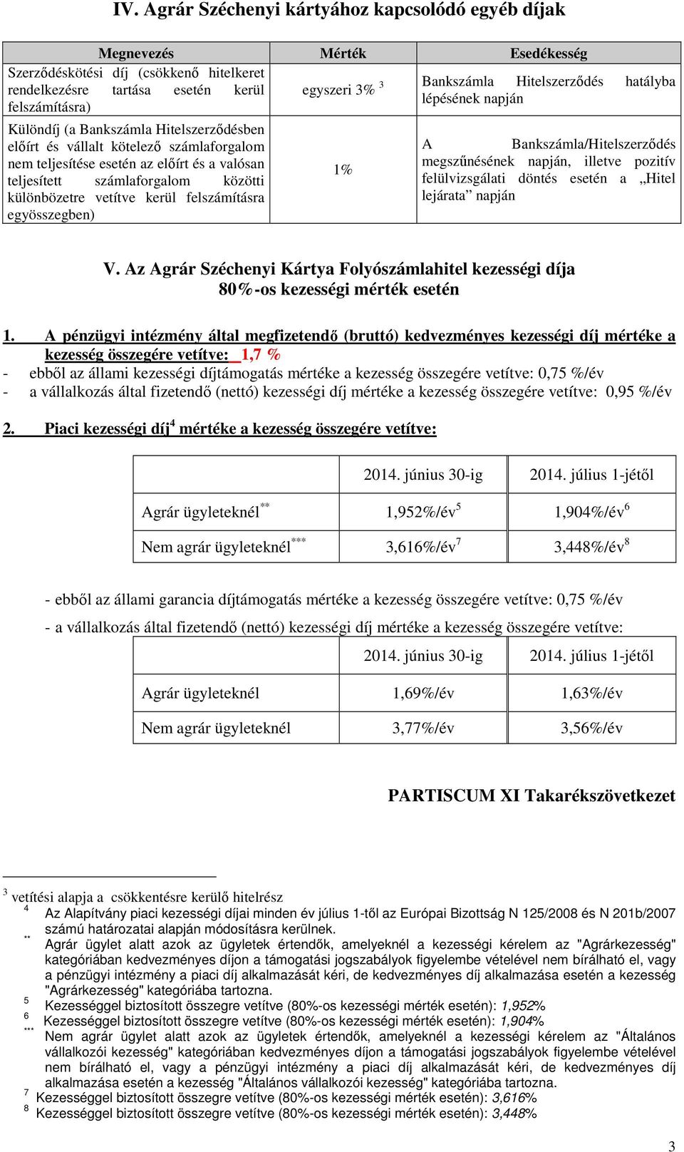 egyszeri 3% 3 Bankszámla Hitelszerződés hatályba lépésének napján 1% A Bankszámla/Hitelszerződés megszűnésének napján, illetve pozitív felülvizsgálati döntés esetén a Hitel lejárata napján V.