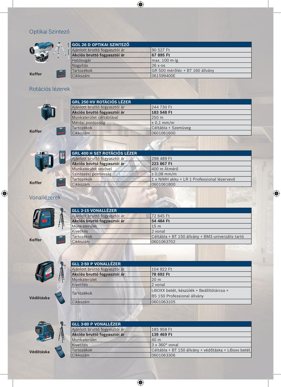 GRL 400 H SET ROTÁCIÓS LÉZER Munkaterület vevővel Szintezési pontosság 298 489 Ft 223 867 Ft 400 m Átmérő ± 0,08 mm/m 1 x NiMH akku + LR 1 Professional lézervevő 0601061800 GLL 2-15 VONALLÉZER