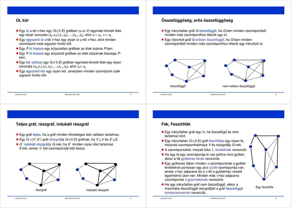 gy P út hoza egy úlyozott gráfban az élek úlyainak özege P- ben. gy kör (ciklu) egy G=(V,) gráfban egymát követő élek egy olyan orozata (x,x ),(x,x ),,(x k-,x k ), ahol x = x k.
