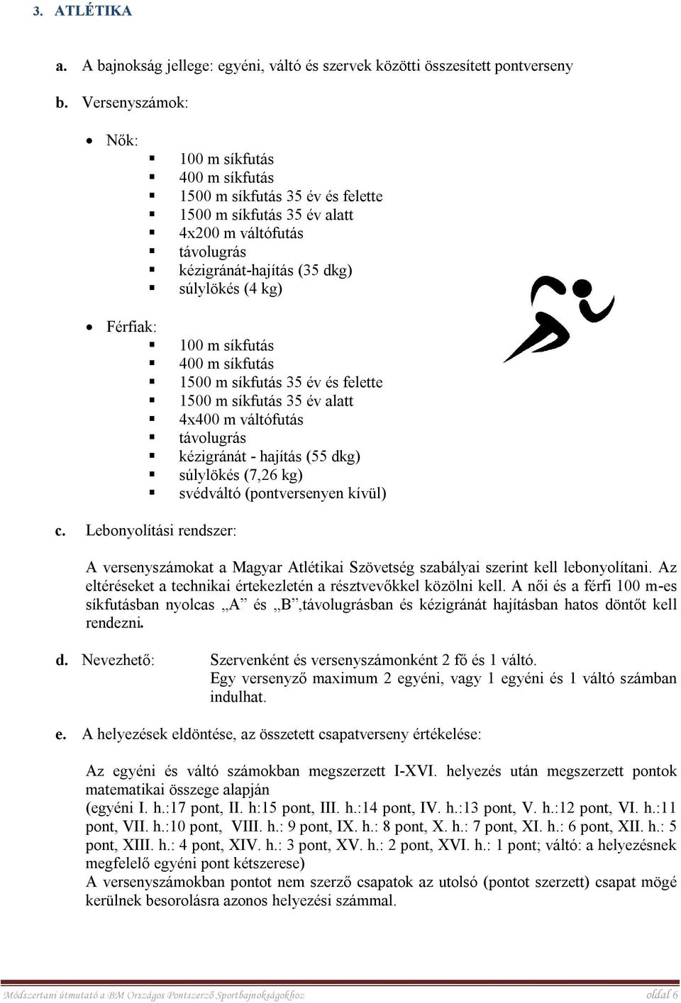 síkfutás 400 m síkfutás 1500 m síkfutás 35 év és felette 1500 m síkfutás 35 év alatt 4x400 m váltófutás távlugrás kézigránát - hajítás (55 dkg) súlylökés (7,26 kg) svédváltó (pntversenyen kívül) c.