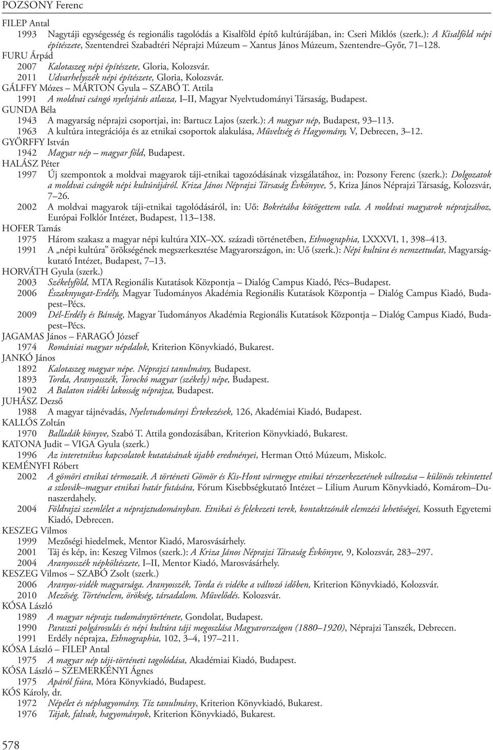 2011 Udvarhelyszék népi építészete, Gloria, Kolozsvár. GÁLFFY Mózes MÁRTON Gyula SZABÓ T. Attila 1991 A moldvai csángó nyelvjárás atlasza, I II, Magyar Nyelvtudományi Társaság, Budapest.