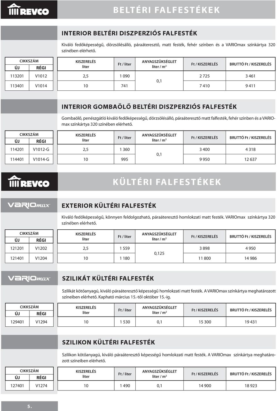 dörzsölésálló, páraáteresztő matt falfesték, fehér színben és a VARIOmax színkártya 320 színében elérhető.