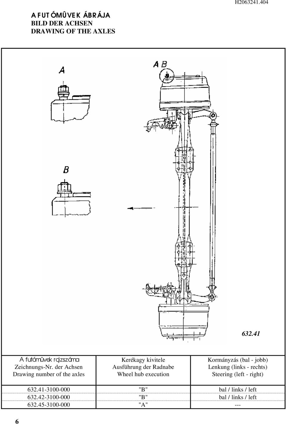 der Achsen Drawing number of the axles Kerékagy kivitele Ausführung der Radnabe Wheel hub