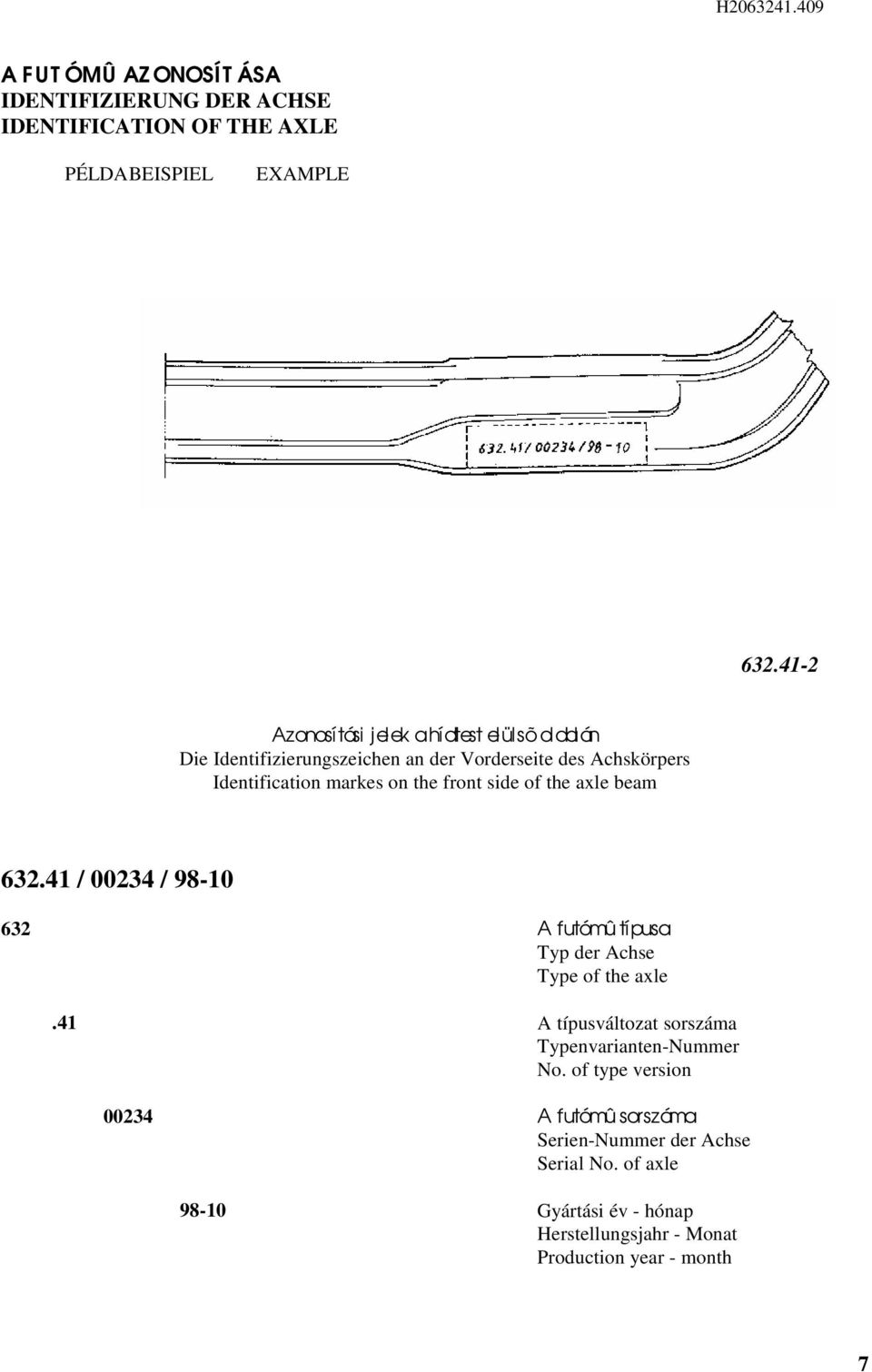 the front side of the axle beam 3. / 003 / 98-0 3 A futómû típusa Typ der Achse Type of the axle.