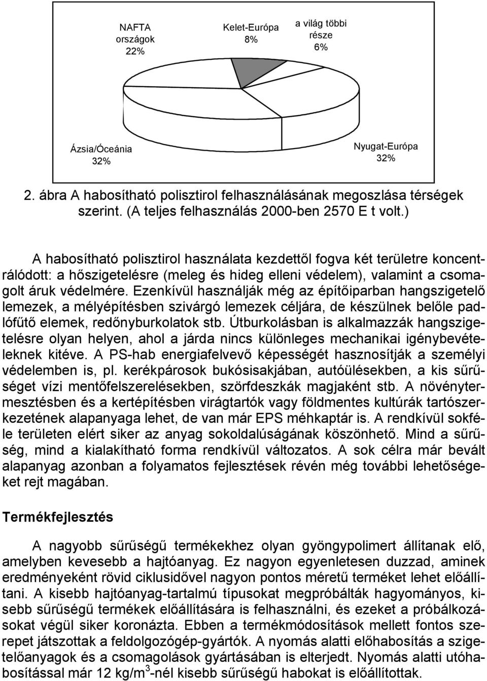 ) A habosítható polisztirol használata kezdettől fogva két területre koncentrálódott: a hőszigetelésre (meleg és hideg elleni védelem), valamint a csomagolt áruk védelmére.