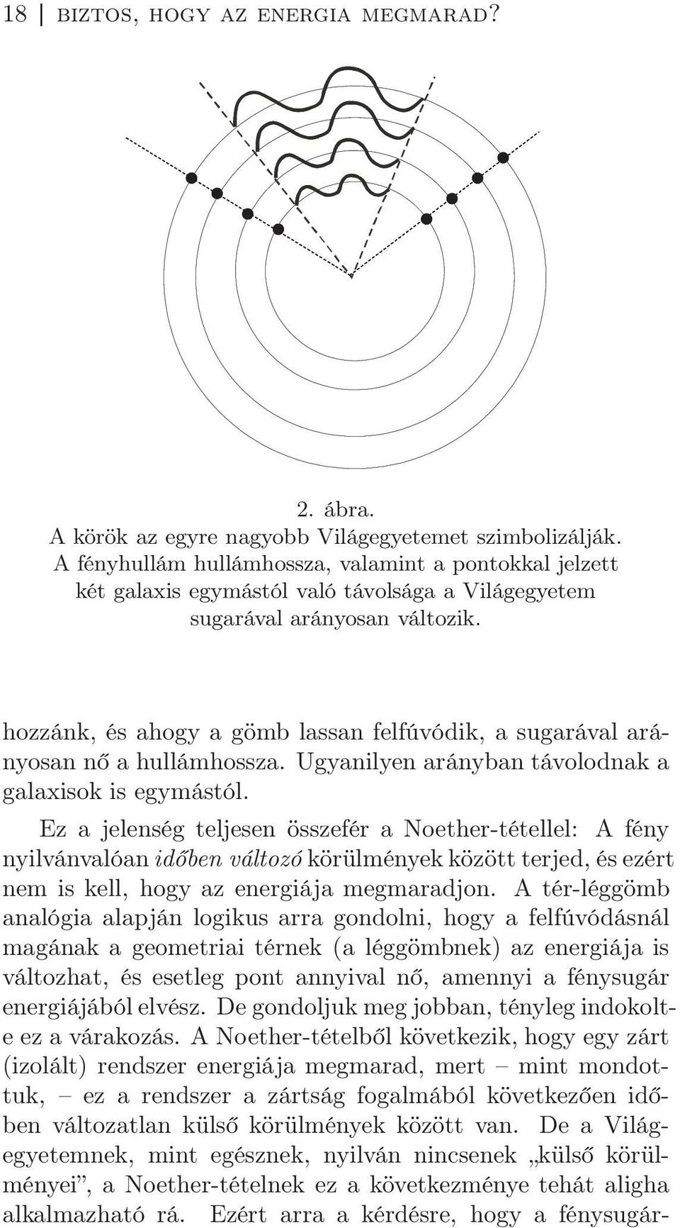 hozzánk, és ahogy a gömb lassan felfúvódik, a sugarával arányosan nő a hullámhossza. Ugyanilyen arányban távolodnak a galaxisok is egymástól.