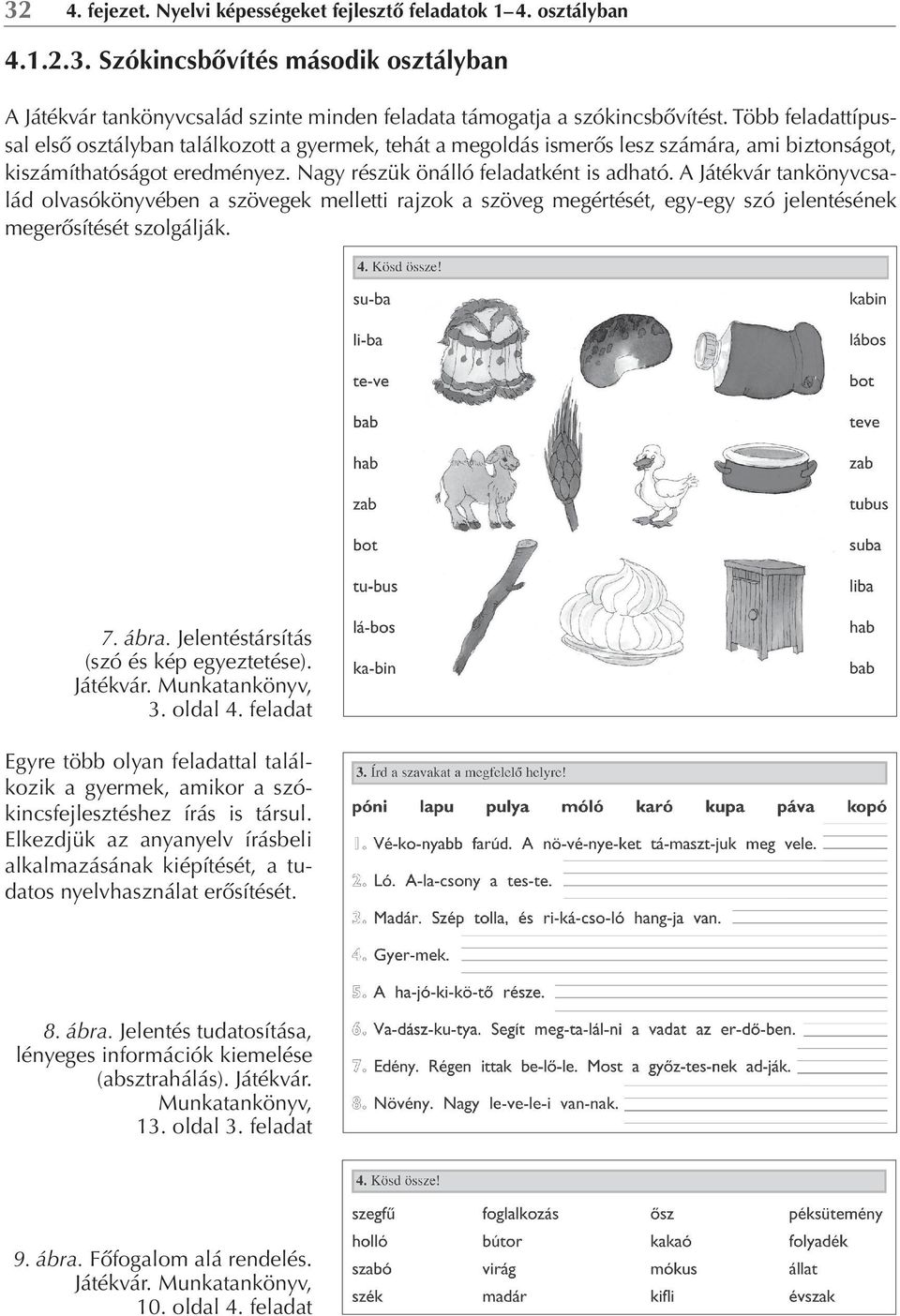 A Játékvár tankönyvcsalád olvasókönyvében a szövegek melletti rajzok a szöveg megértését, egy-egy szó jelentésének megerősítését szolgálják. 7. ábra. Jelentéstársítás (szó és kép egyeztetése).