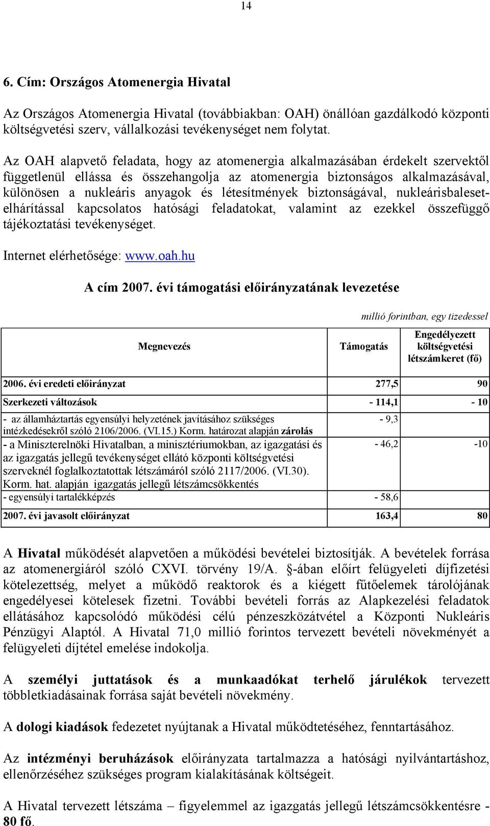 létesítmények biztonságával, nukleárisbalesetelhárítással kapcsolatos hatósági feladatokat, valamint az ezekkel összefüggő tájékoztatási tevékenységet. Internet elérhetősége: www.oah.hu A cím 2007.