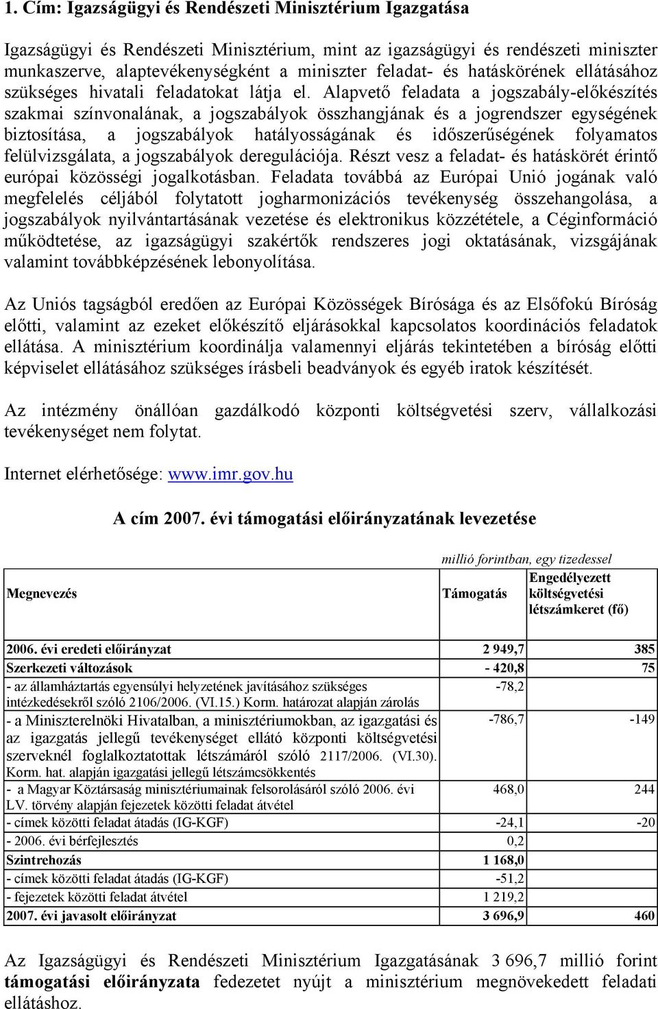 Alapvető feladata a jogszabály-előkészítés szakmai színvonalának, a jogszabályok összhangjának és a jogrendszer egységének biztosítása, a jogszabályok hatályosságának és időszerűségének folyamatos