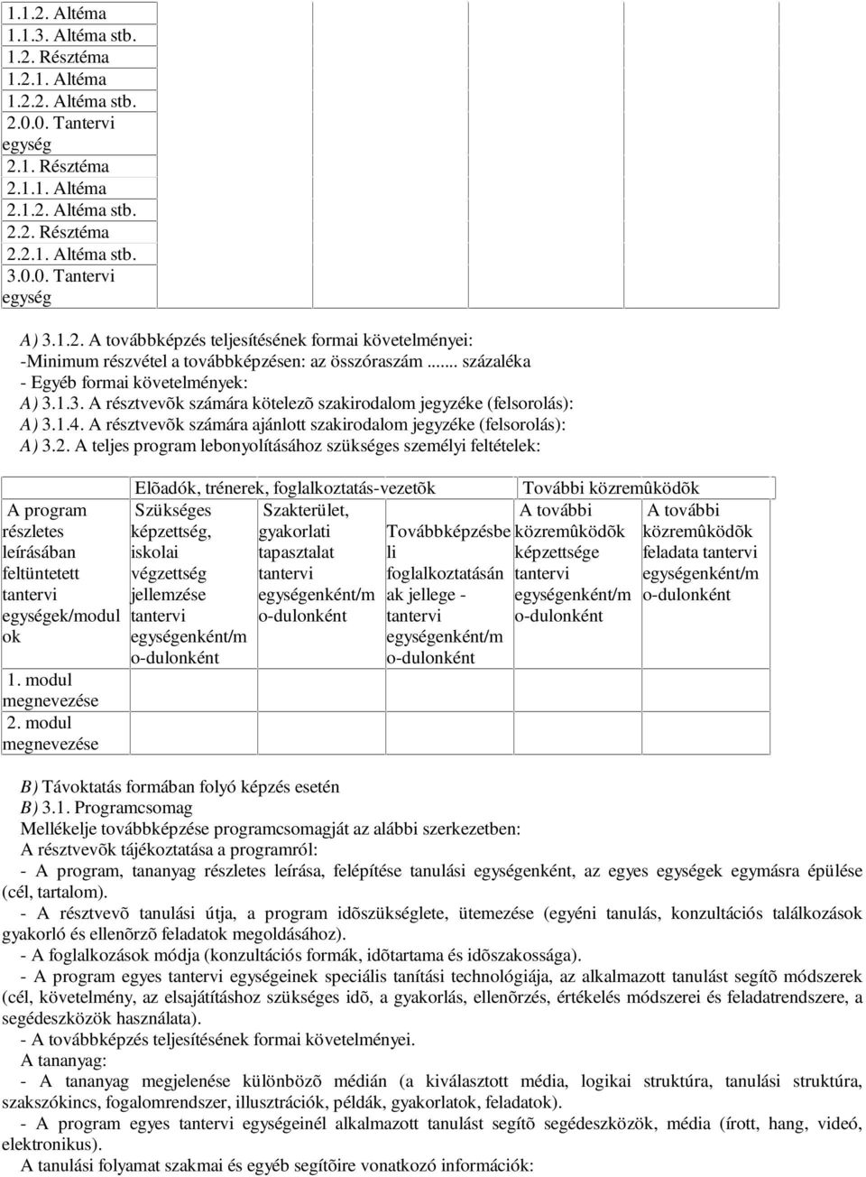 1.3. A résztvevõk számára kötelezõ szakirodalom jegyzéke (felsorolás): A) 3.1.4. A résztvevõk számára ajánlott szakirodalom jegyzéke (felsorolás): A) 3.2.