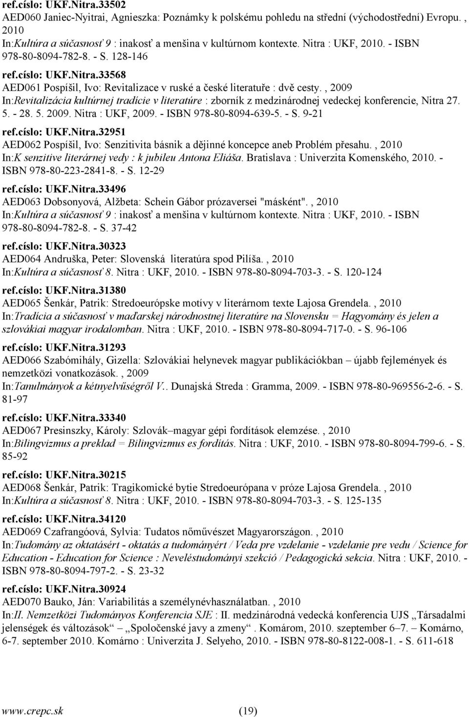 , 2009 In:Revitalizácia kultúrnej tradície v literatúre : zborník z medzinárodnej vedeckej konferencie, Nitra 27. 5. - 28. 5. 2009. Nitra : UKF, 2009. - ISBN 978-80-8094-639-5. - S. 9-21 ref.