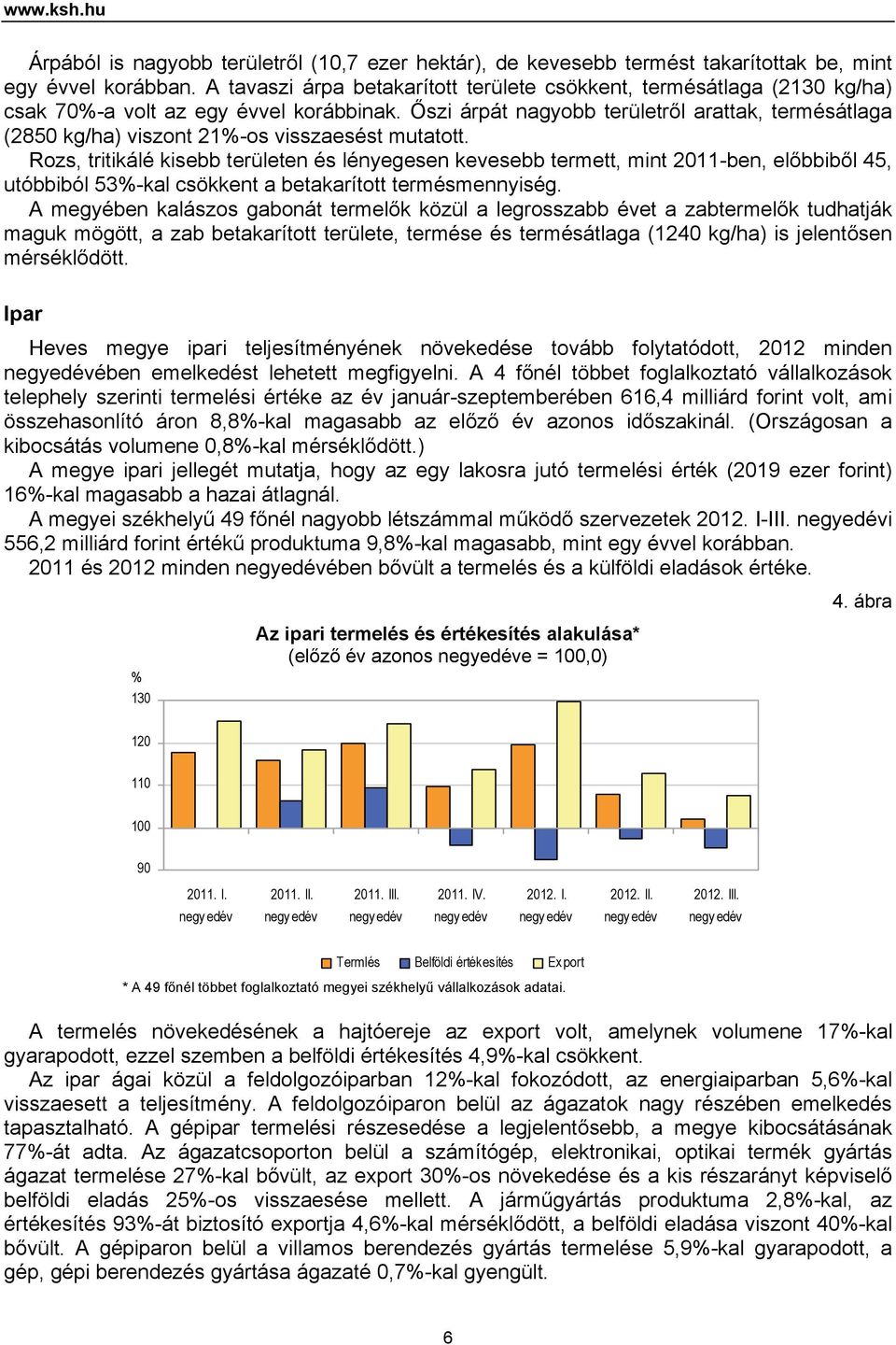 Őszi árpát nagyobb területről arattak, termésátlaga (2850 kg/ha) viszont 21%-os visszaesést mutatott.