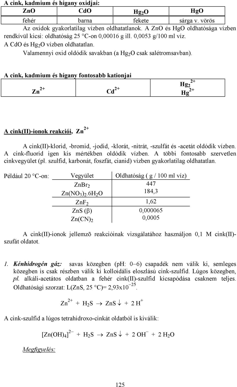 Valamennyi oxid oldódik savakban (a Hg 2 O csak salétromsavban).