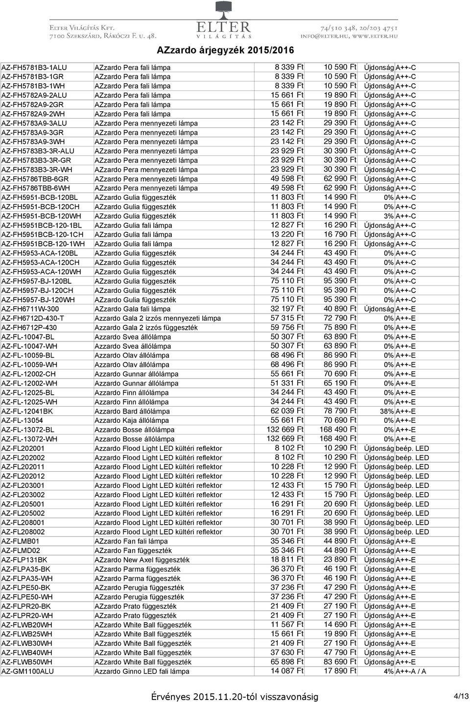 Pera fali lámpa 15 661 Ft 19 890 Ft Újdonság A++-C AZ-FH5783A9-3ALU AZzardo Pera mennyezeti lámpa 23 142 Ft 29 390 Ft Újdonság A++-C AZ-FH5783A9-3GR AZzardo Pera mennyezeti lámpa 23 142 Ft 29 390 Ft