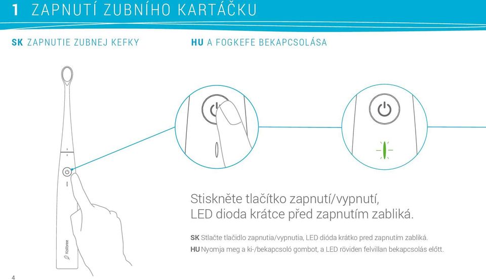 SK Stlačte tlačidlo zapnutia/vypnutia, LED dióda krátko pred zapnutím zabliká.