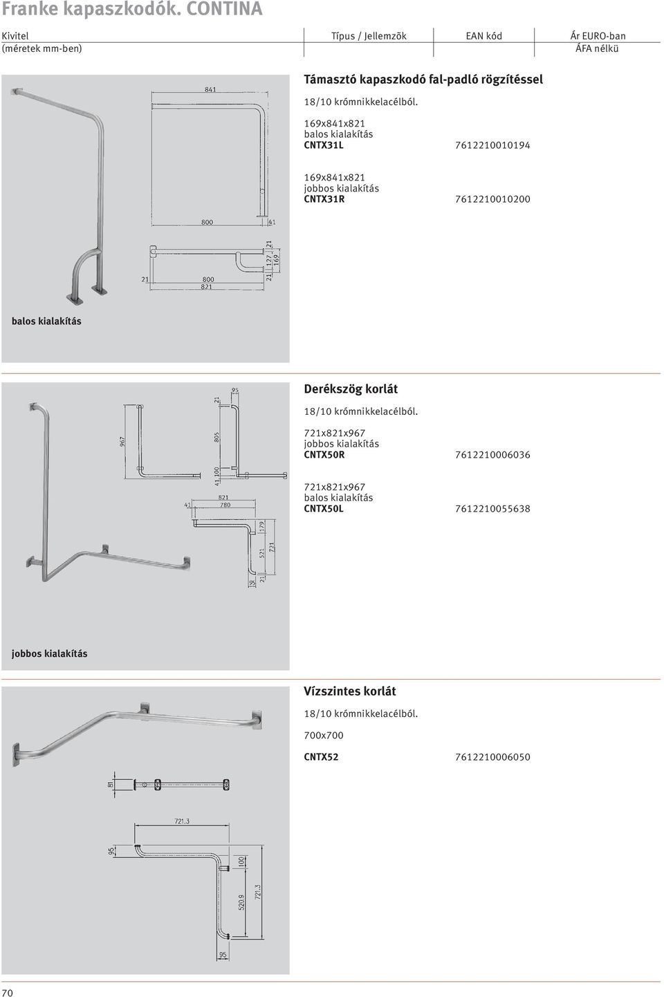 korlát 721x821x967 CNTX50R 7612210006036 304, 721x821x967 CNTX50L