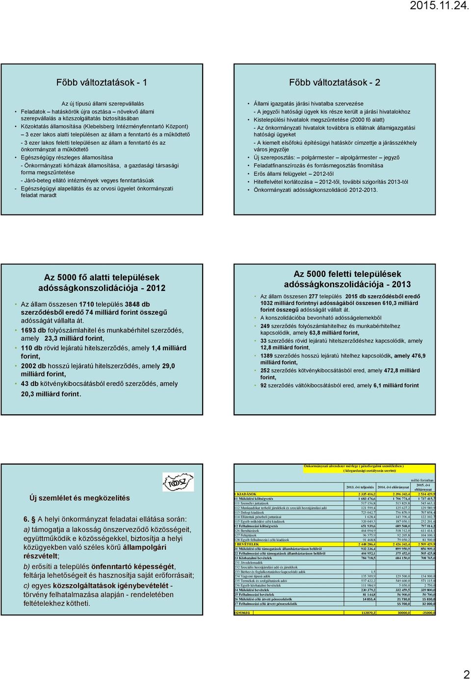 működtető Egészségügy részleges államosítása - Önkormányzati kórházak államosítása, a gazdasági társasági forma megszűntetése - Járó-beteg ellátó intézmények vegyes fenntartásúak - Egészségügyi