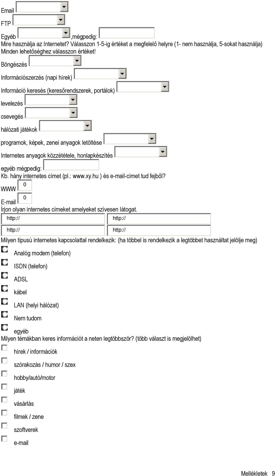 honlapkészítés egyéb mégpedig: Kb. hány internetes címet (pl.: www.xy.hu ) és e-mail-címet tud fejbıl? WWW E-mail Írjon olyan internetes címeket amelyeket szívesen látogat.