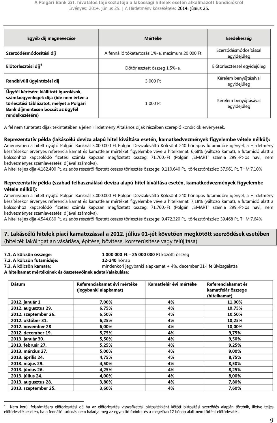 rendelkezésére) 3 000 Ft 1 000 Ft Kérelem benyújtásával Kérelem benyújtásával A fel nem tüntetett díjak tekintetében a jelen Hirdetmény Általános díjak részében szereplő kondíciók érvényesek.