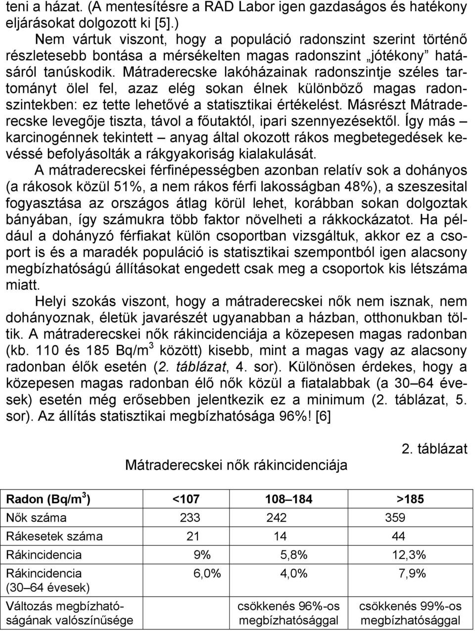 Mátraderecske lakóházainak radonszintje széles tartományt ölel fel, azaz elég sokan élnek különböző magas radonszintekben: ez tette lehetővé a statisztikai értékelést.