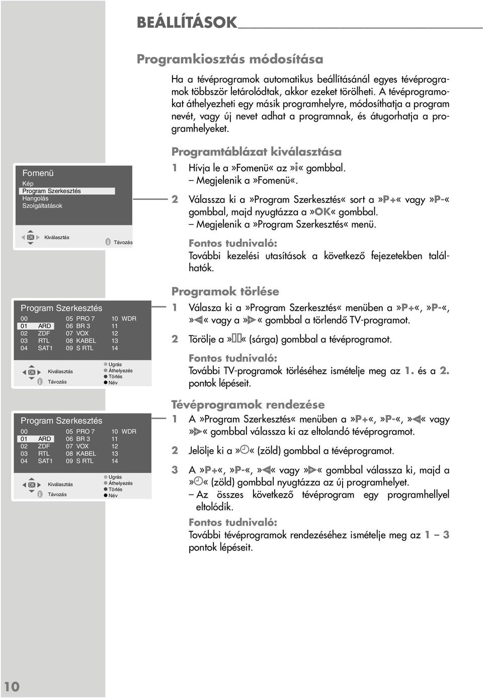 Programtáblázat kiválasztása Fomenü Kép Program Szerkesztés Hangolás Szolgáltatások OK Kiválasztás i Távozás 1 Hívja le a»fomenü«az»i«gombbal. Megjelenik a»fomenü«.