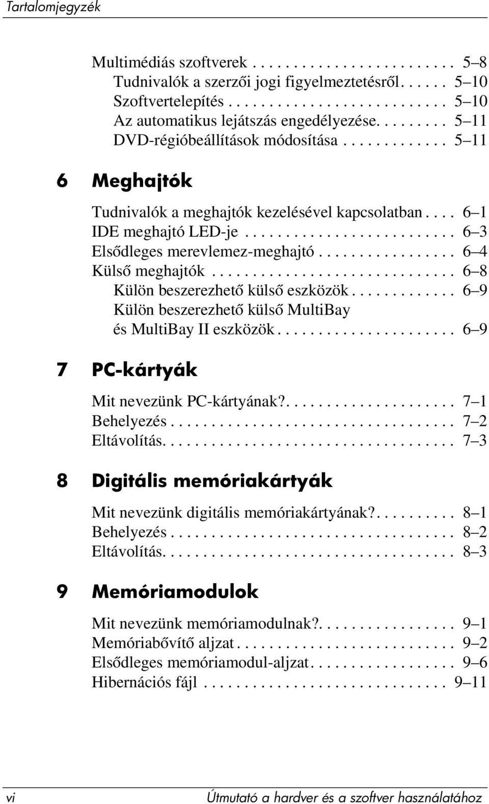 ................ 6 4 Külső meghajtók.............................. 6 8 Külön beszerezhető külső eszközök............. 6 9 Külön beszerezhető külső MultiBay és MultiBay II eszközök.